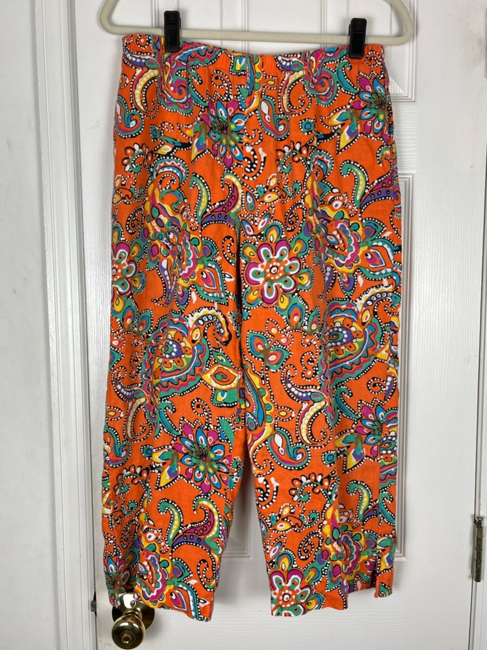 Choices Linen Orange Multicolor Paisley Cropped Pants